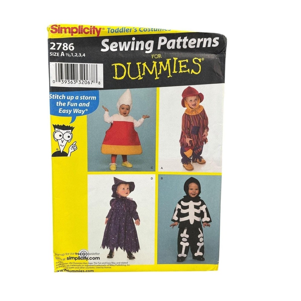 Simplicity Sewing Pattern Toddler 1/2-4 Multicolor Costume Witch Skeleton 2786